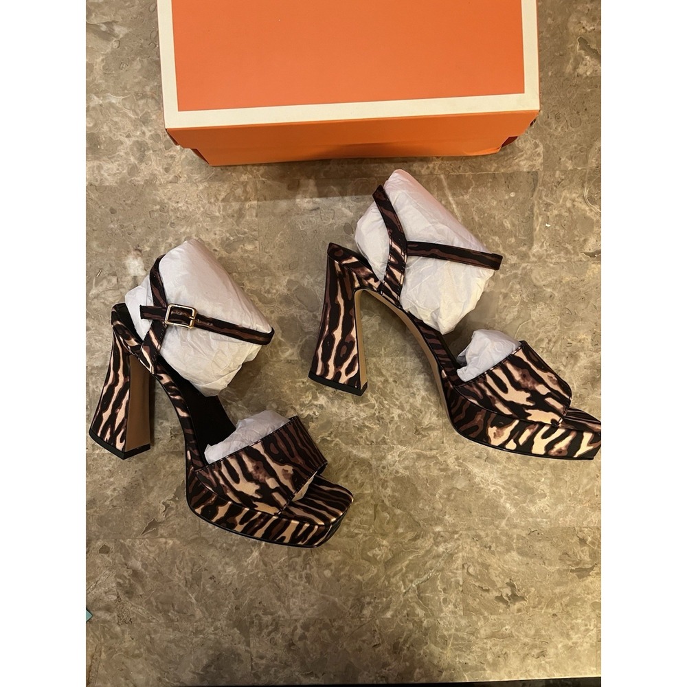 Katy Perry Square Open Sandal Shoes Womens Size 7 Animal Print Heels - Picture 7 of 8